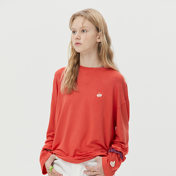 2022FW★KIRSH★CHERRY PATTERN HIGH NECK LONG SLEEVE T-SHIRT cn.ktown4u.com : Small Cherry Long Sleeve T-Shirt [3colors]